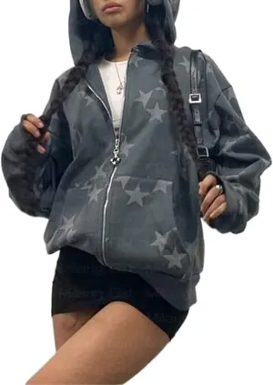 Sunwittafy Y2k Full Zip Up Hoodie Women Men Skeleton Skull Oversized Sweatshirt Aesthetic Graphic Jacket Vintage Streetwear