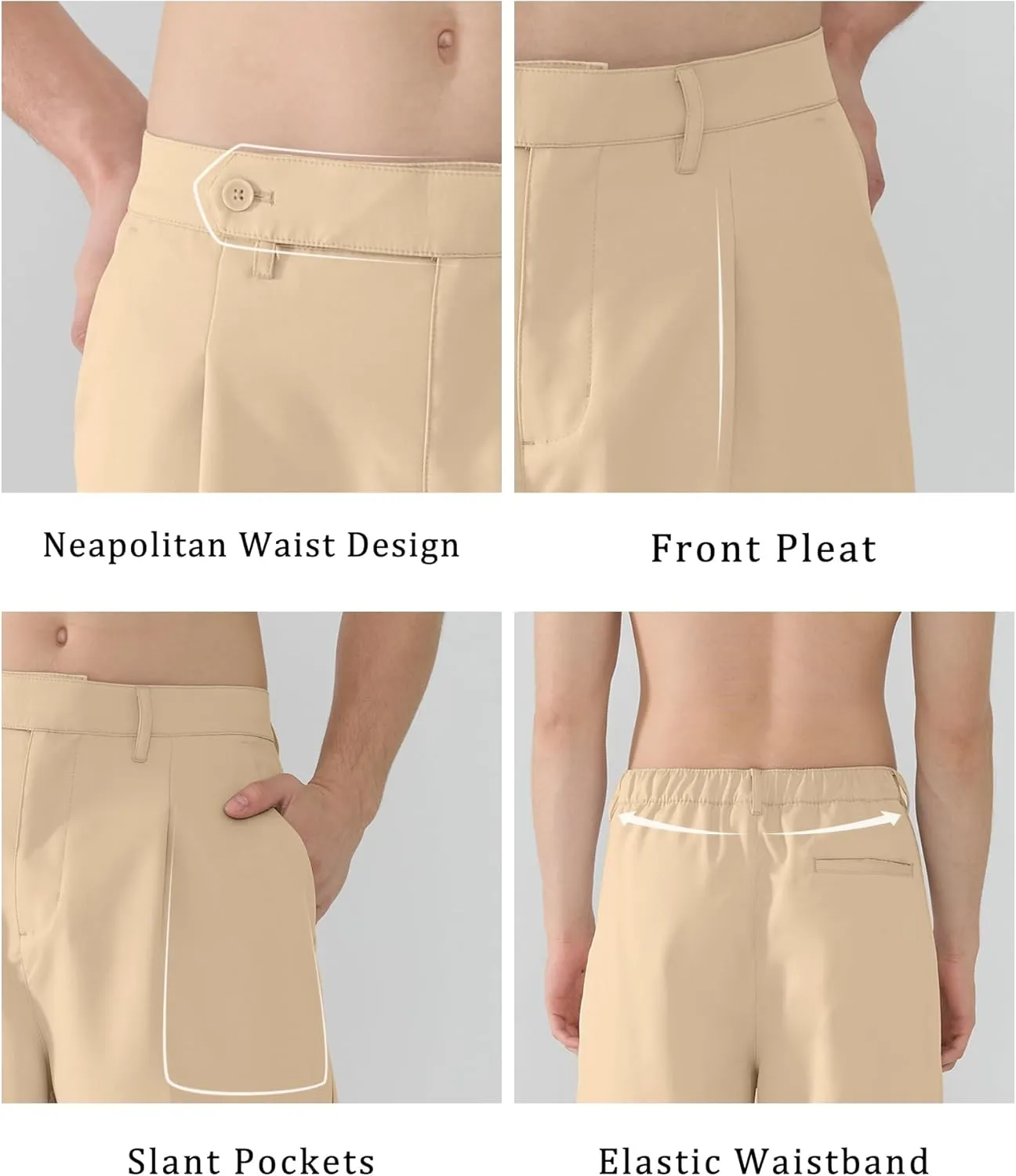 Susclude Mens Casual Dress Pants Pleated Wide Leg Baggy Pants Slacks Relaxed Fit Lightweight Work Trousers for Men