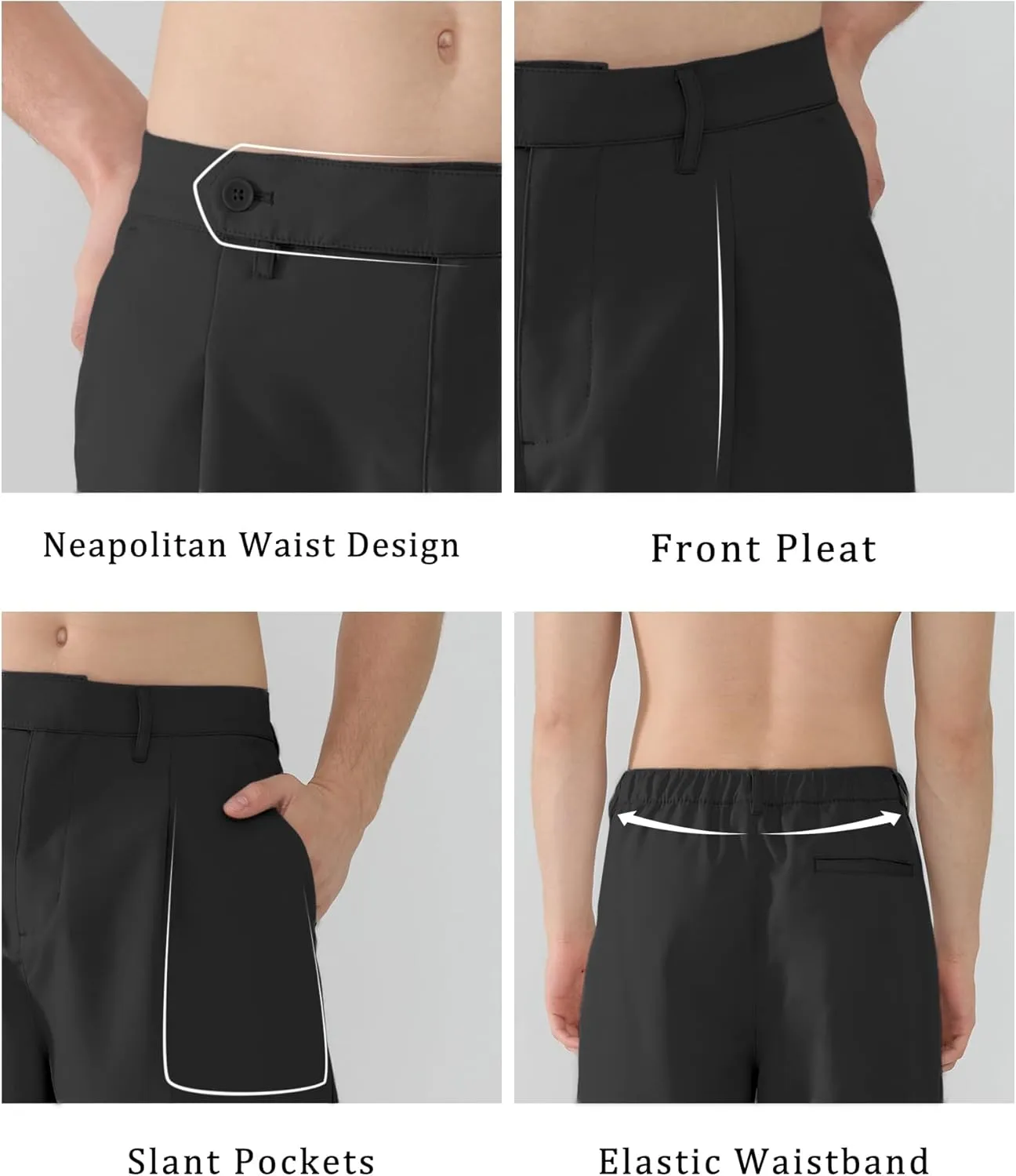Susclude Mens Casual Dress Pants Pleated Wide Leg Baggy Pants Slacks Relaxed Fit Lightweight Work Trousers for Men