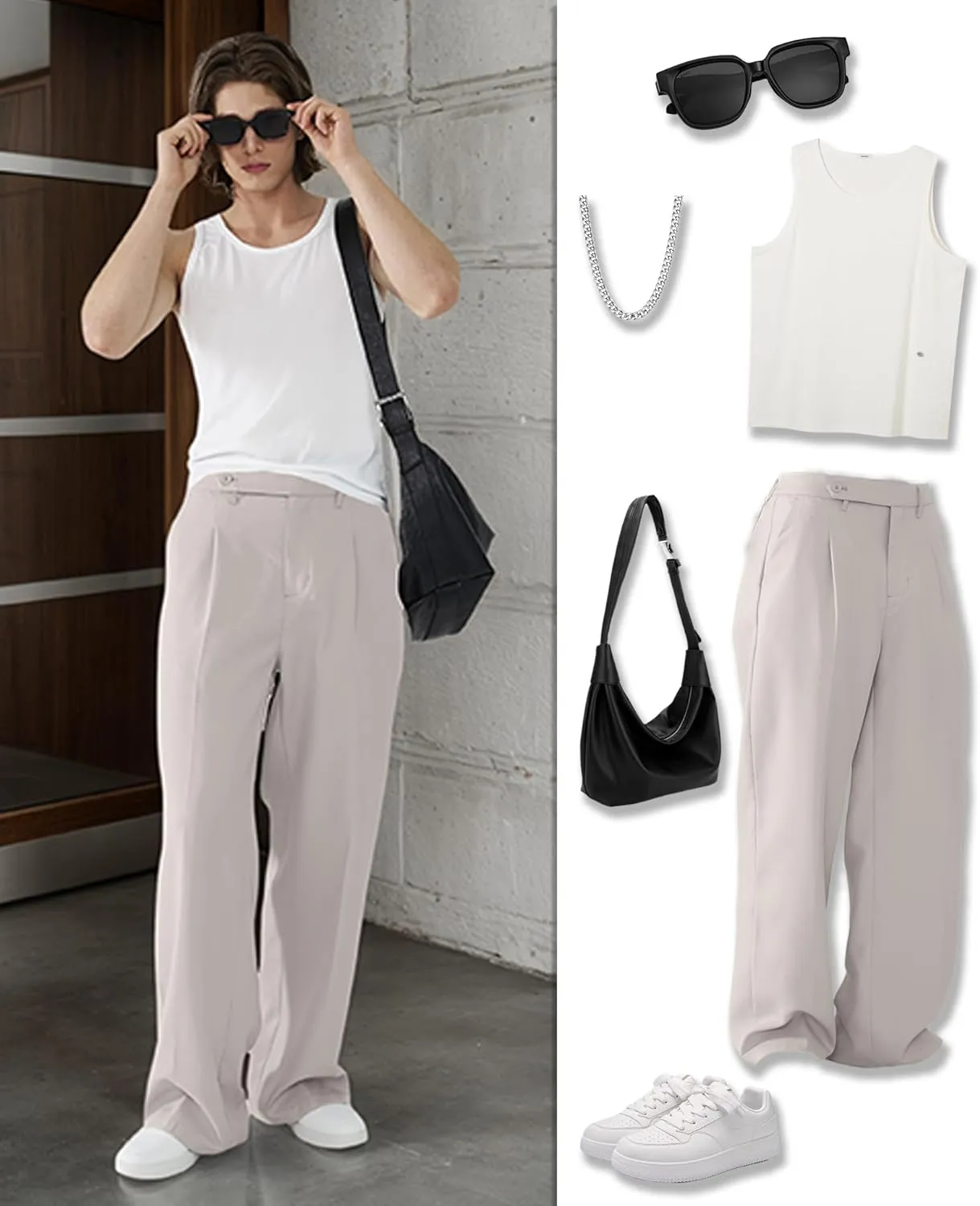 Susclude Mens Casual Dress Pants Pleated Wide Leg Baggy Pants Slacks Relaxed Fit Lightweight Work Trousers for Men