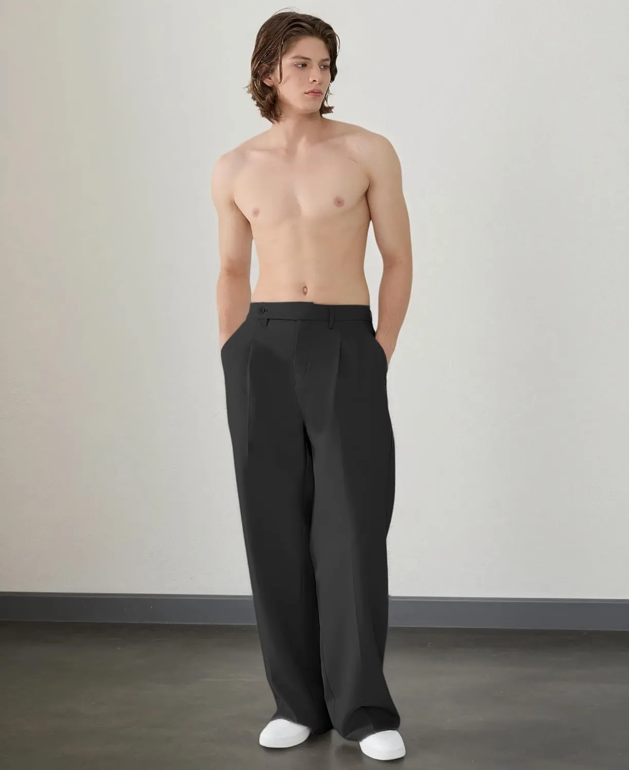Susclude Mens Casual Dress Pants Pleated Wide Leg Baggy Pants Slacks Relaxed Fit Lightweight Work Trousers for Men