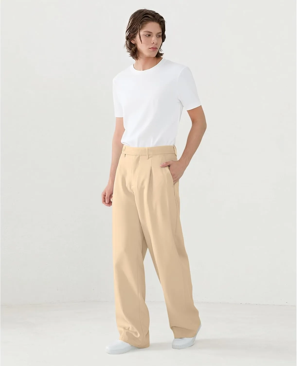 Susclude Mens Casual Dress Pants Pleated Wide Leg Baggy Pants Slacks Relaxed Fit Lightweight Work Trousers for Men