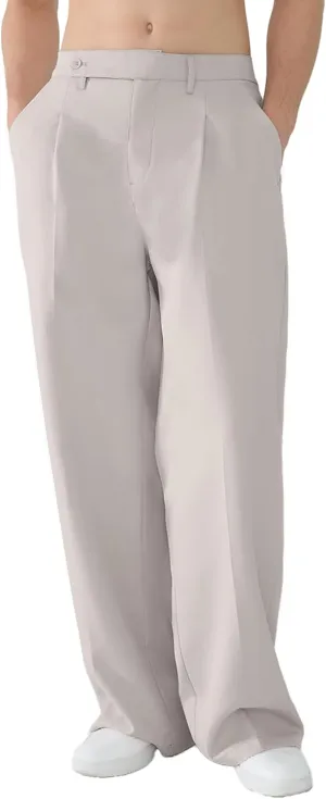 Susclude Mens Casual Dress Pants Pleated Wide Leg Baggy Pants Slacks Relaxed Fit Lightweight Work Trousers for Men
