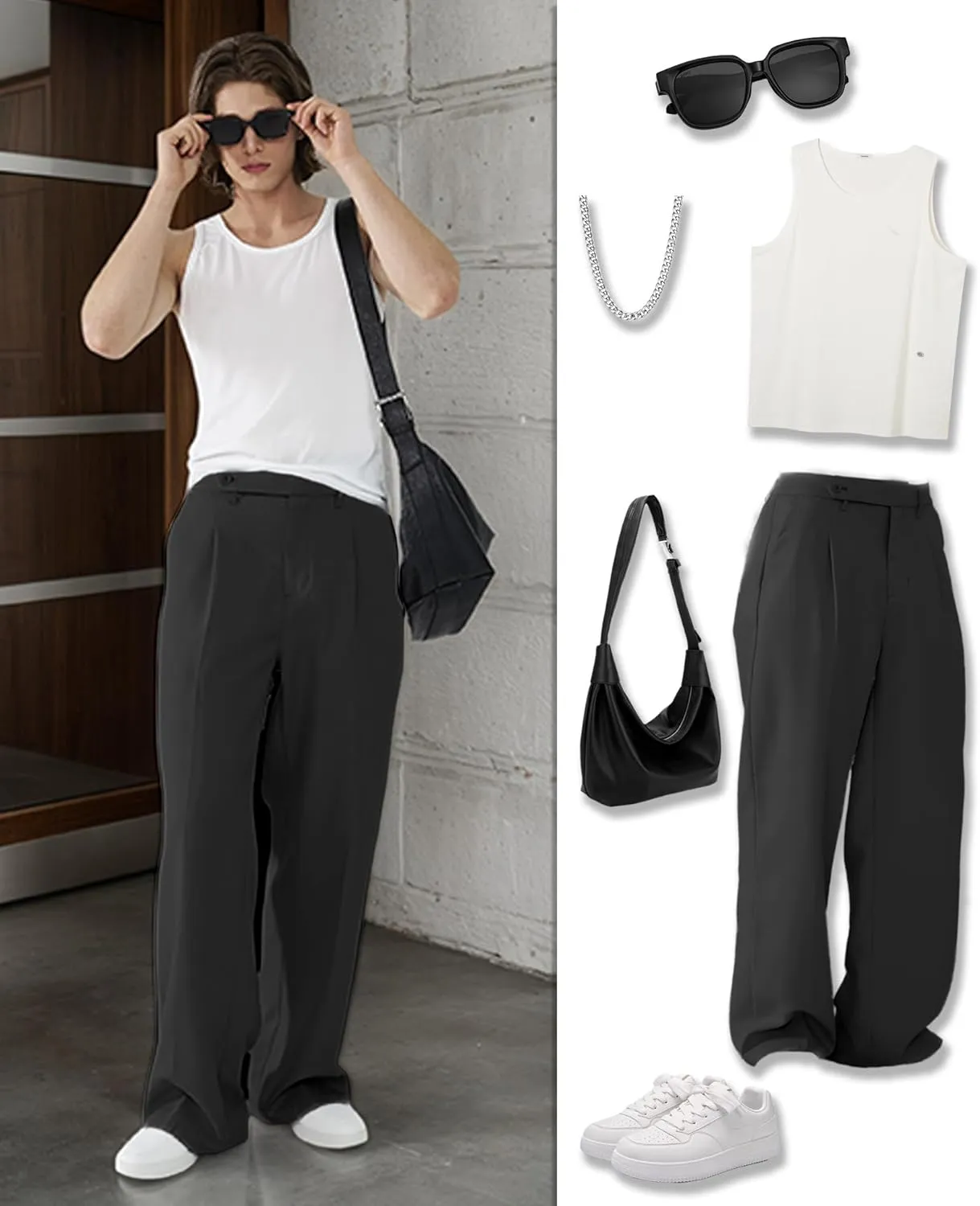 Susclude Mens Casual Dress Pants Pleated Wide Leg Baggy Pants Slacks Relaxed Fit Lightweight Work Trousers for Men