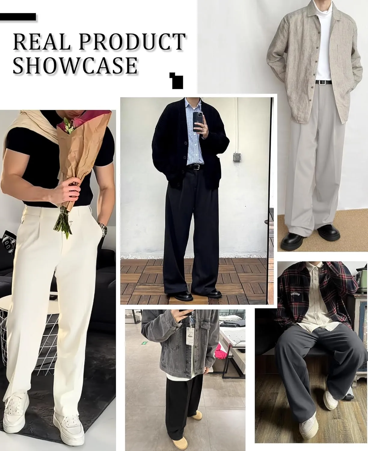 Susclude Mens Casual Dress Pants Pleated Wide Leg Baggy Pants Slacks Relaxed Fit Lightweight Work Trousers for Men
