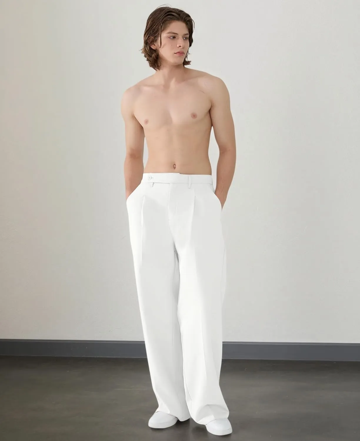 Susclude Mens Casual Dress Pants Pleated Wide Leg Baggy Pants Slacks Relaxed Fit Lightweight Work Trousers for Men