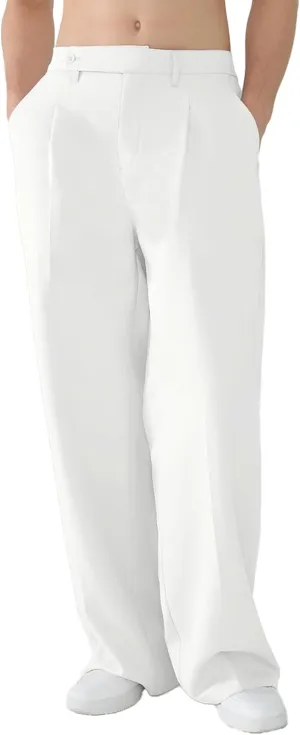Susclude Mens Casual Dress Pants Pleated Wide Leg Baggy Pants Slacks Relaxed Fit Lightweight Work Trousers for Men