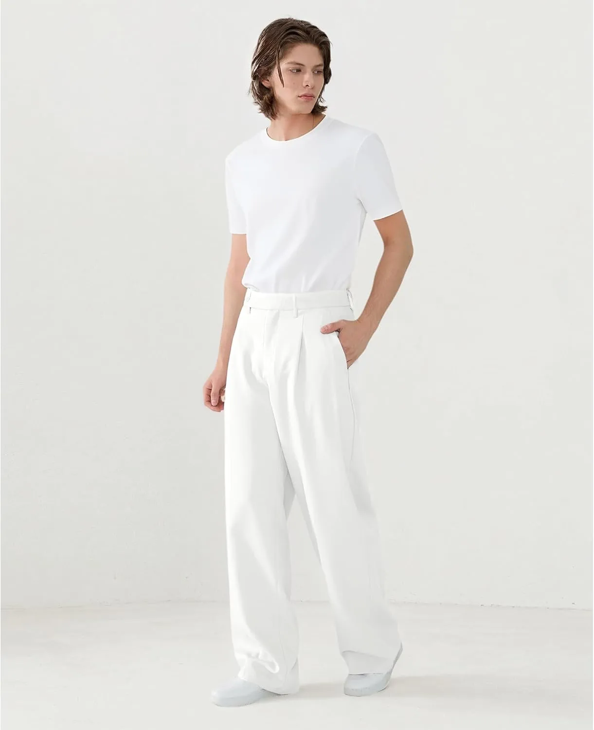 Susclude Mens Casual Dress Pants Pleated Wide Leg Baggy Pants Slacks Relaxed Fit Lightweight Work Trousers for Men
