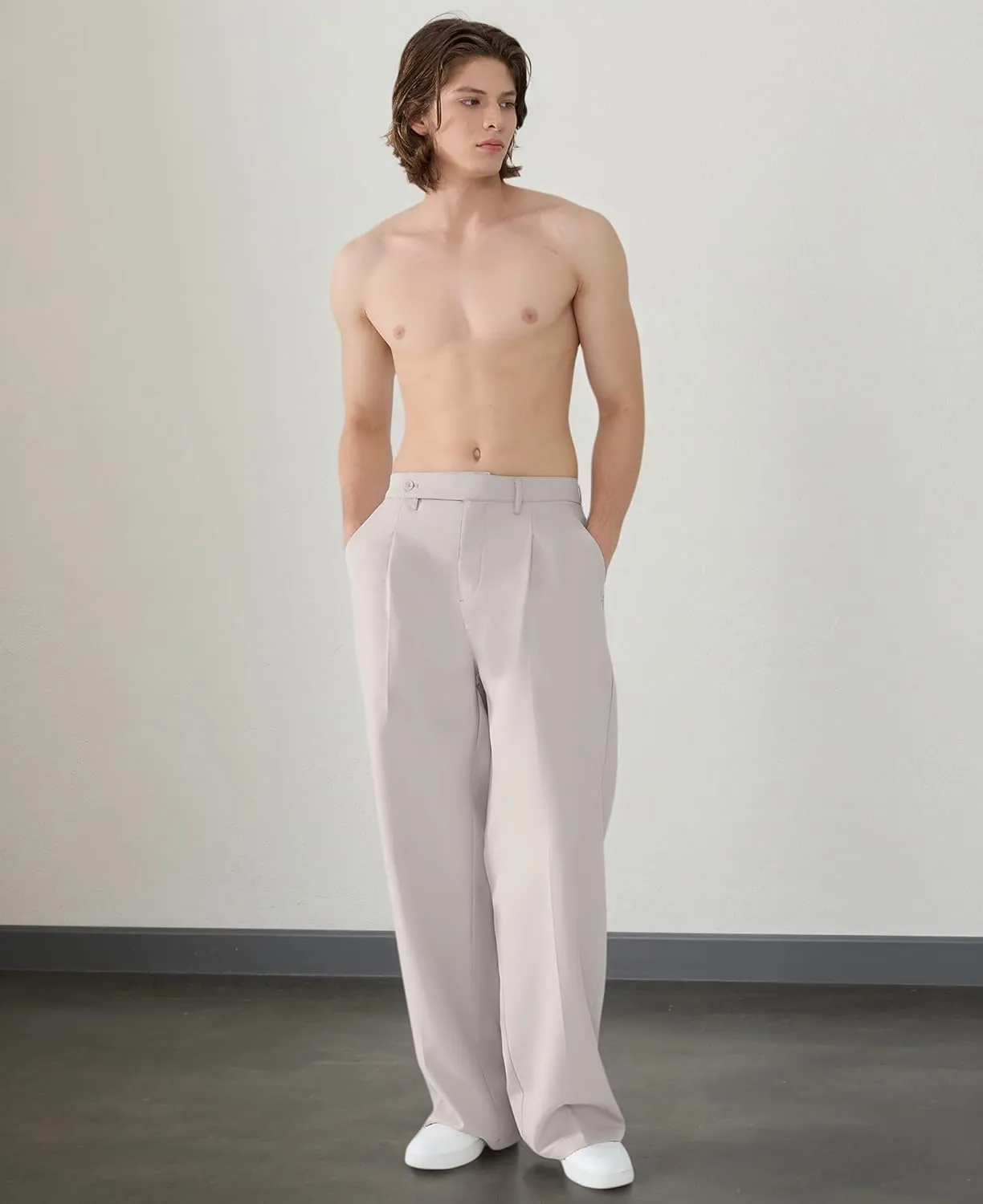 Susclude Mens Casual Dress Pants Pleated Wide Leg Baggy Pants Slacks Relaxed Fit Lightweight Work Trousers for Men