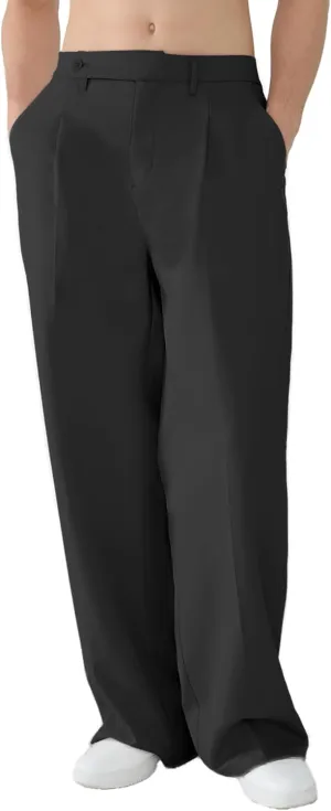 Susclude Mens Casual Dress Pants Pleated Wide Leg Baggy Pants Slacks Relaxed Fit Lightweight Work Trousers for Men