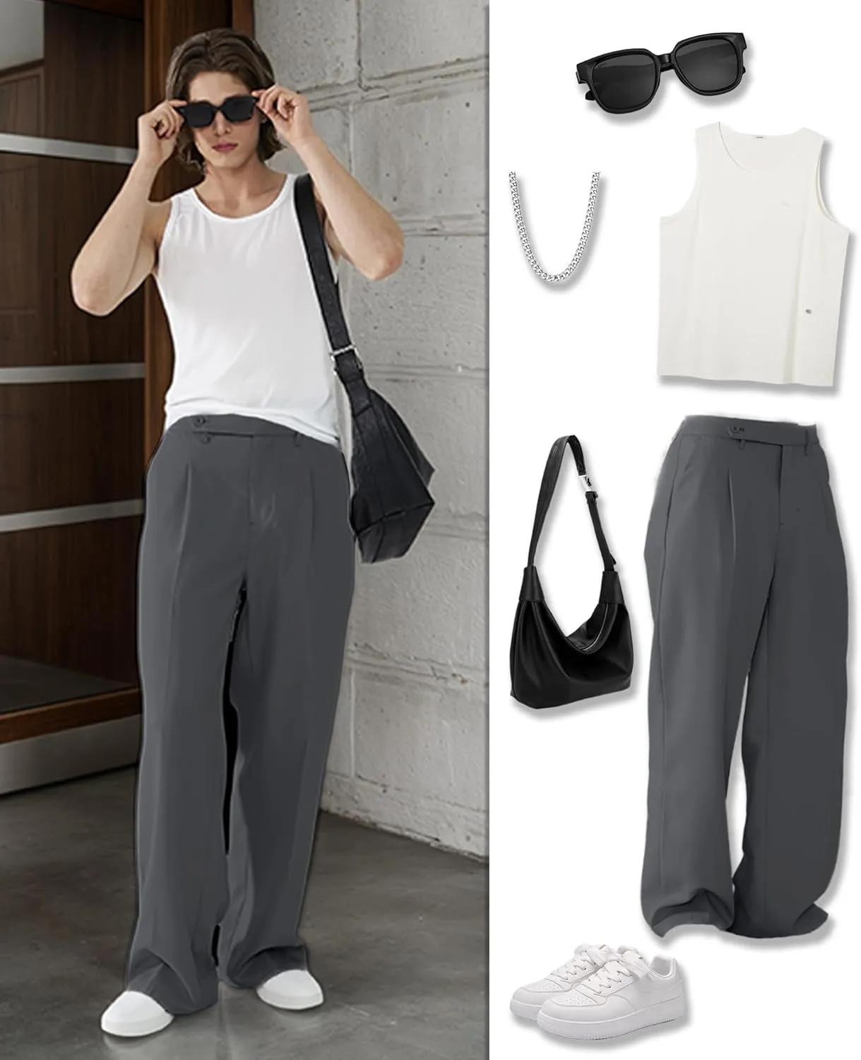 Susclude Mens Casual Dress Pants Pleated Wide Leg Baggy Pants Slacks Relaxed Fit Lightweight Work Trousers for Men