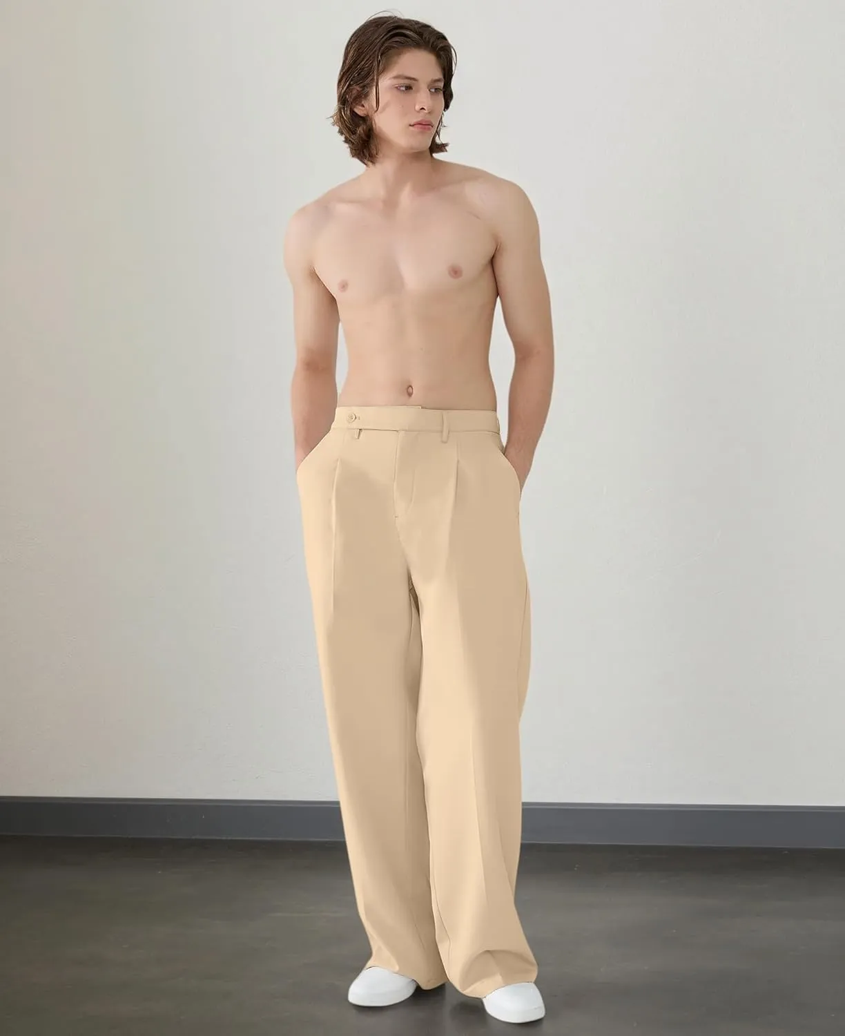 Susclude Mens Casual Dress Pants Pleated Wide Leg Baggy Pants Slacks Relaxed Fit Lightweight Work Trousers for Men