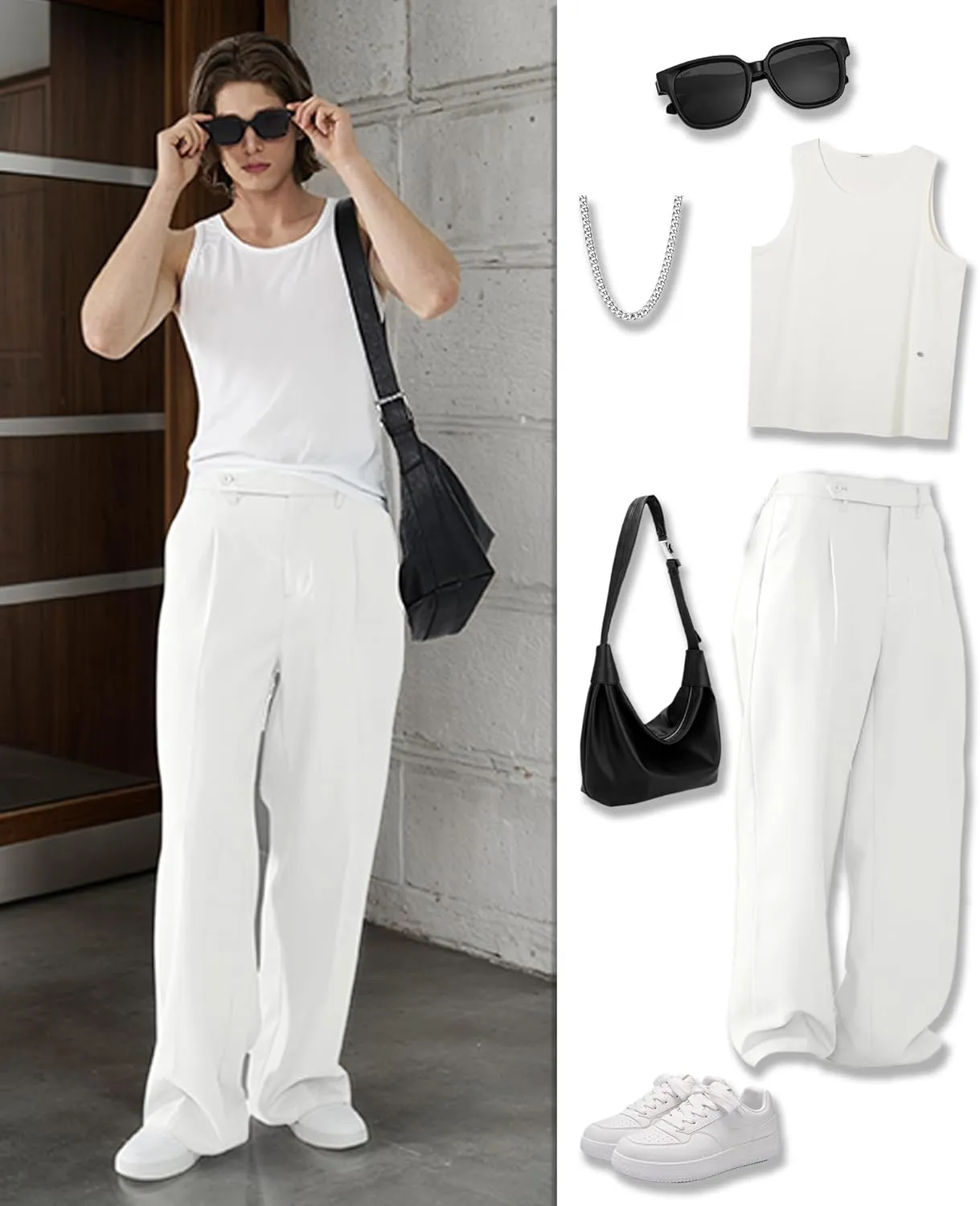 Susclude Mens Casual Dress Pants Pleated Wide Leg Baggy Pants Slacks Relaxed Fit Lightweight Work Trousers for Men