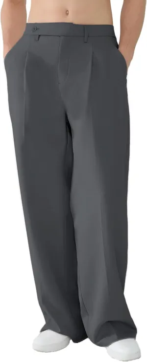 Susclude Mens Casual Dress Pants Pleated Wide Leg Baggy Pants Slacks Relaxed Fit Lightweight Work Trousers for Men