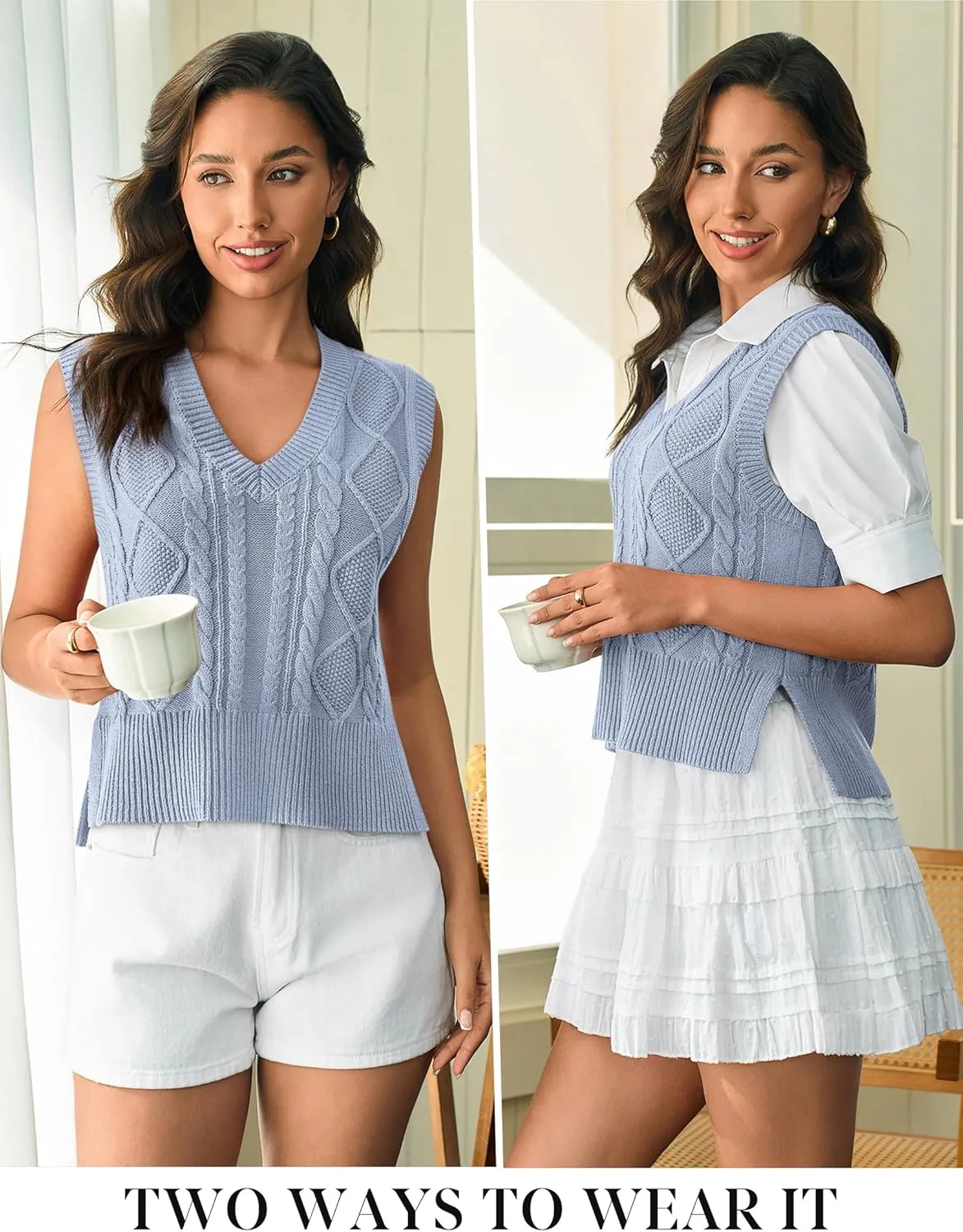 Sweater Vest for Women V Neck Sleeveless Knit Solid Casual Ribbed Preppy Pullover Tops