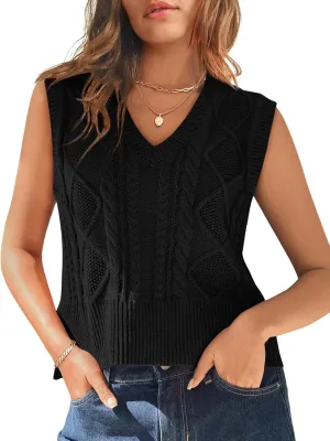 Sweater Vest for Women V Neck Sleeveless Knit Solid Casual Ribbed Preppy Pullover Tops