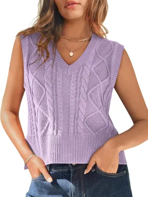 Sweater Vest for Women V Neck Sleeveless Knit Solid Casual Ribbed Preppy Pullover Tops