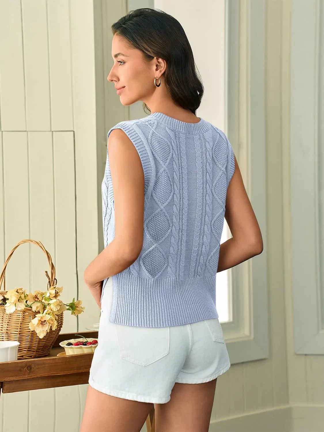 Sweater Vest for Women V Neck Sleeveless Knit Solid Casual Ribbed Preppy Pullover Tops