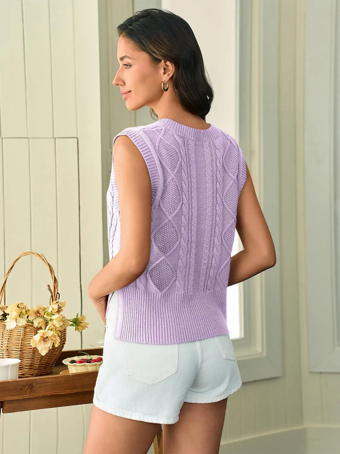 Sweater Vest for Women V Neck Sleeveless Knit Solid Casual Ribbed Preppy Pullover Tops