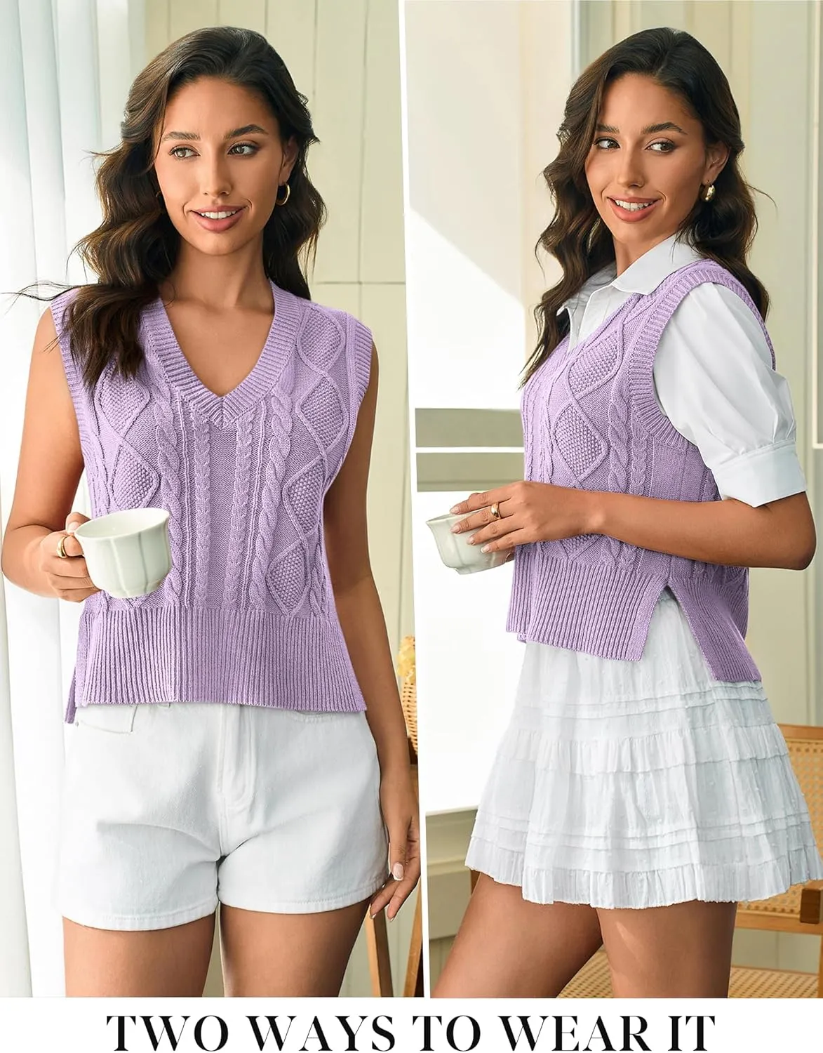 Sweater Vest for Women V Neck Sleeveless Knit Solid Casual Ribbed Preppy Pullover Tops