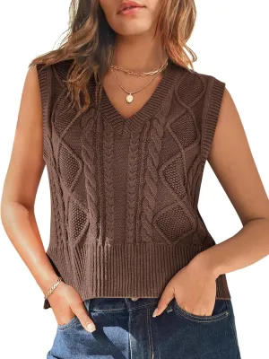 Sweater Vest for Women V Neck Sleeveless Knit Solid Casual Ribbed Preppy Pullover Tops