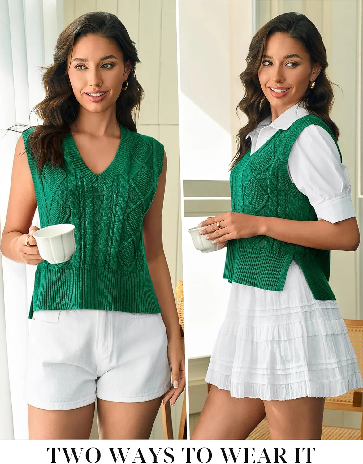 Sweater Vest for Women V Neck Sleeveless Knit Solid Casual Ribbed Preppy Pullover Tops