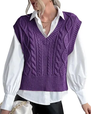 Sweater Vest for Women V Neck Sleeveless Knit Solid Casual Ribbed Preppy Pullover Tops