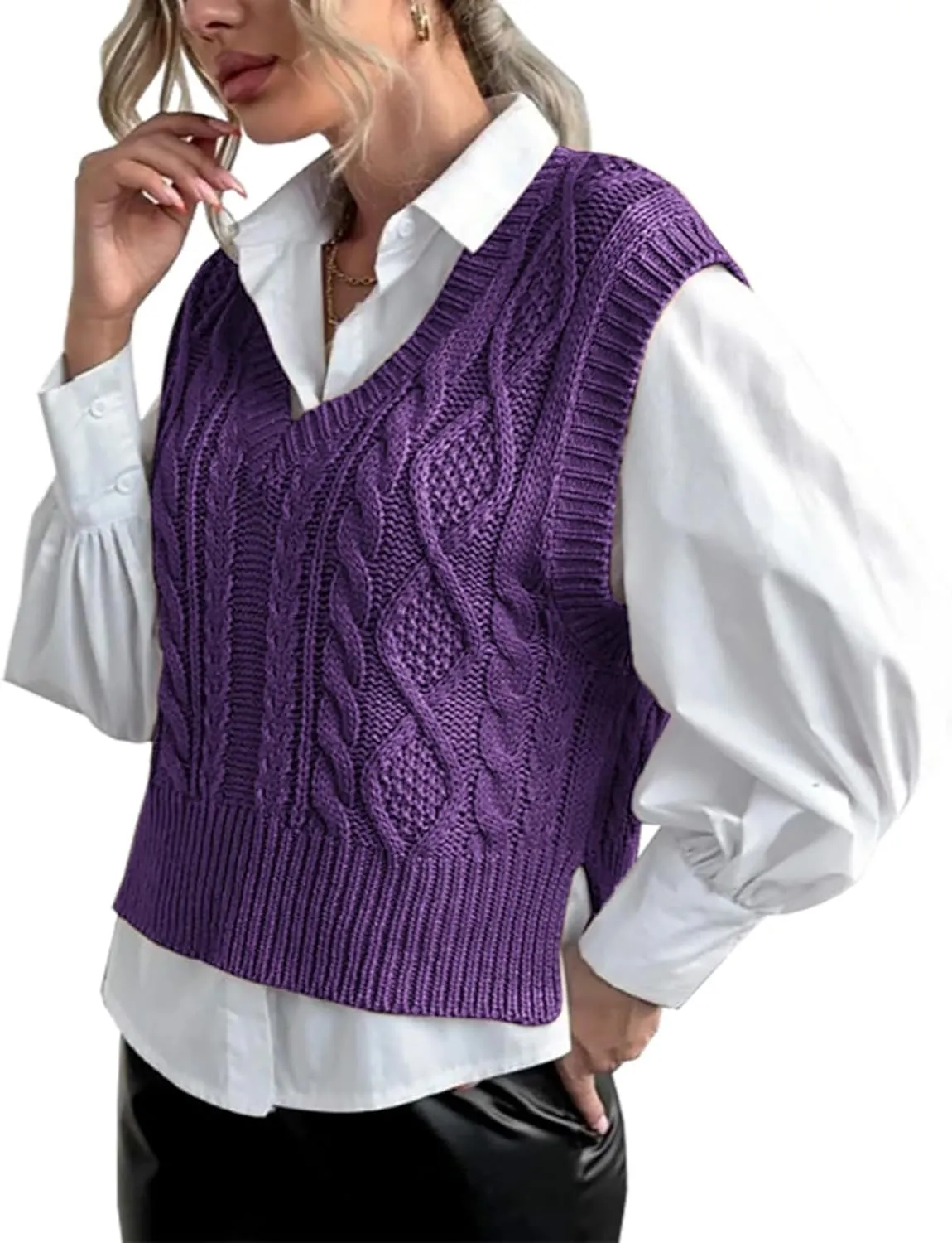 Sweater Vest for Women V Neck Sleeveless Knit Solid Casual Ribbed Preppy Pullover Tops