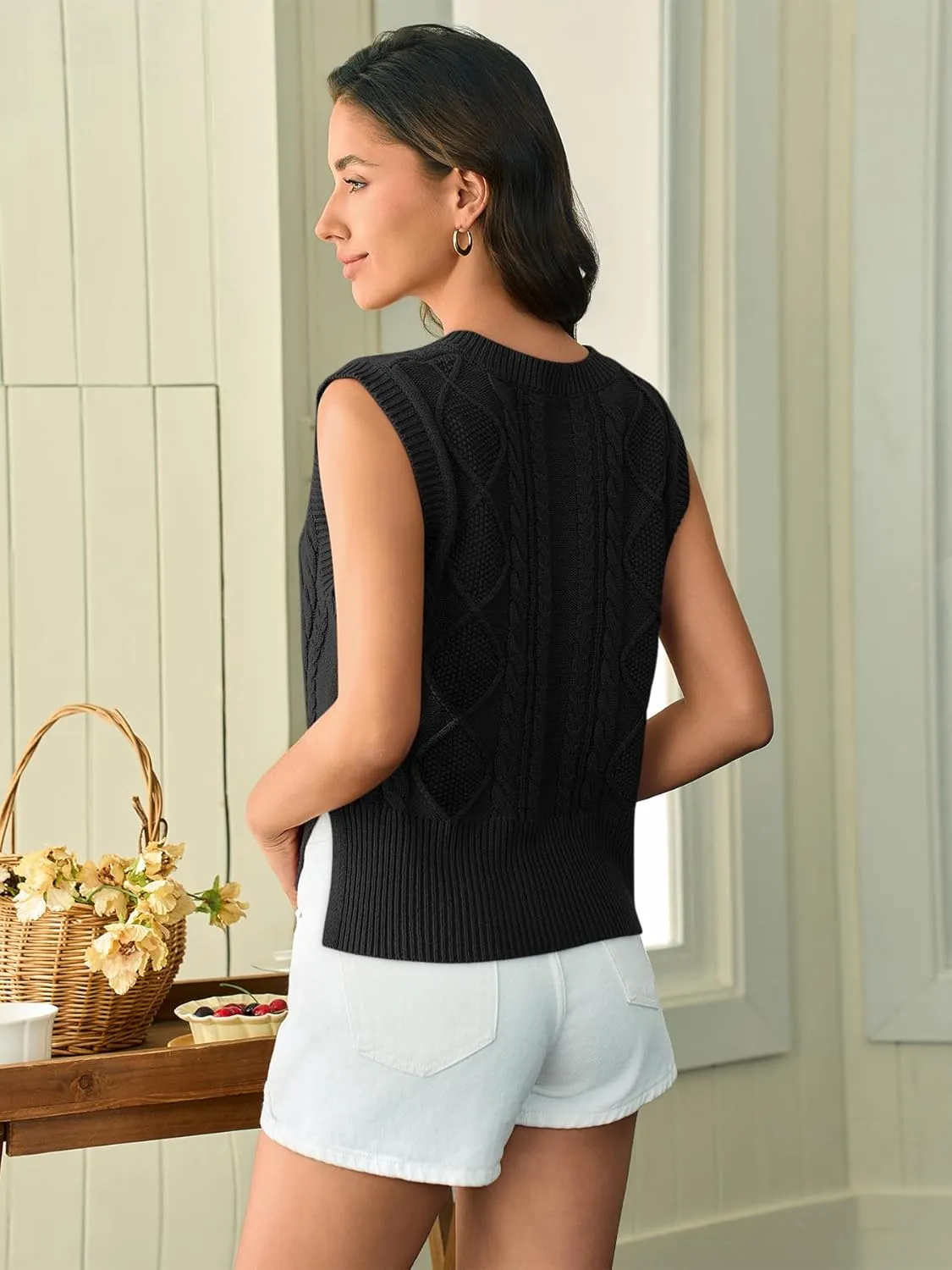 Sweater Vest for Women V Neck Sleeveless Knit Solid Casual Ribbed Preppy Pullover Tops