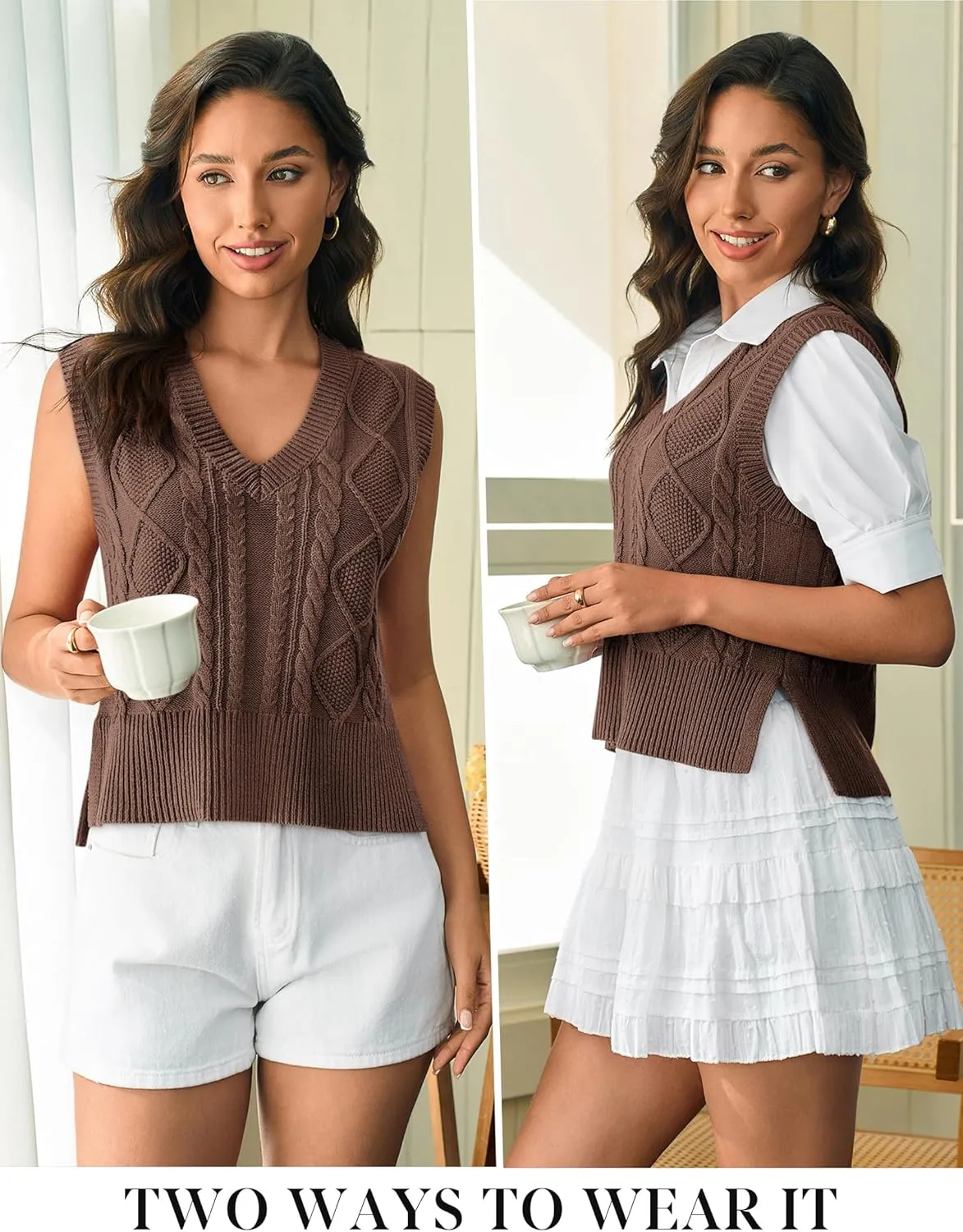 Sweater Vest for Women V Neck Sleeveless Knit Solid Casual Ribbed Preppy Pullover Tops