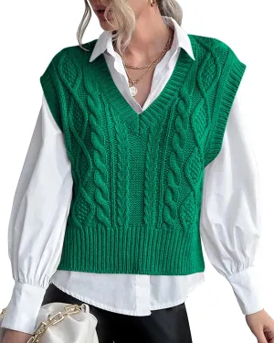 Sweater Vest for Women V Neck Sleeveless Knit Solid Casual Ribbed Preppy Pullover Tops