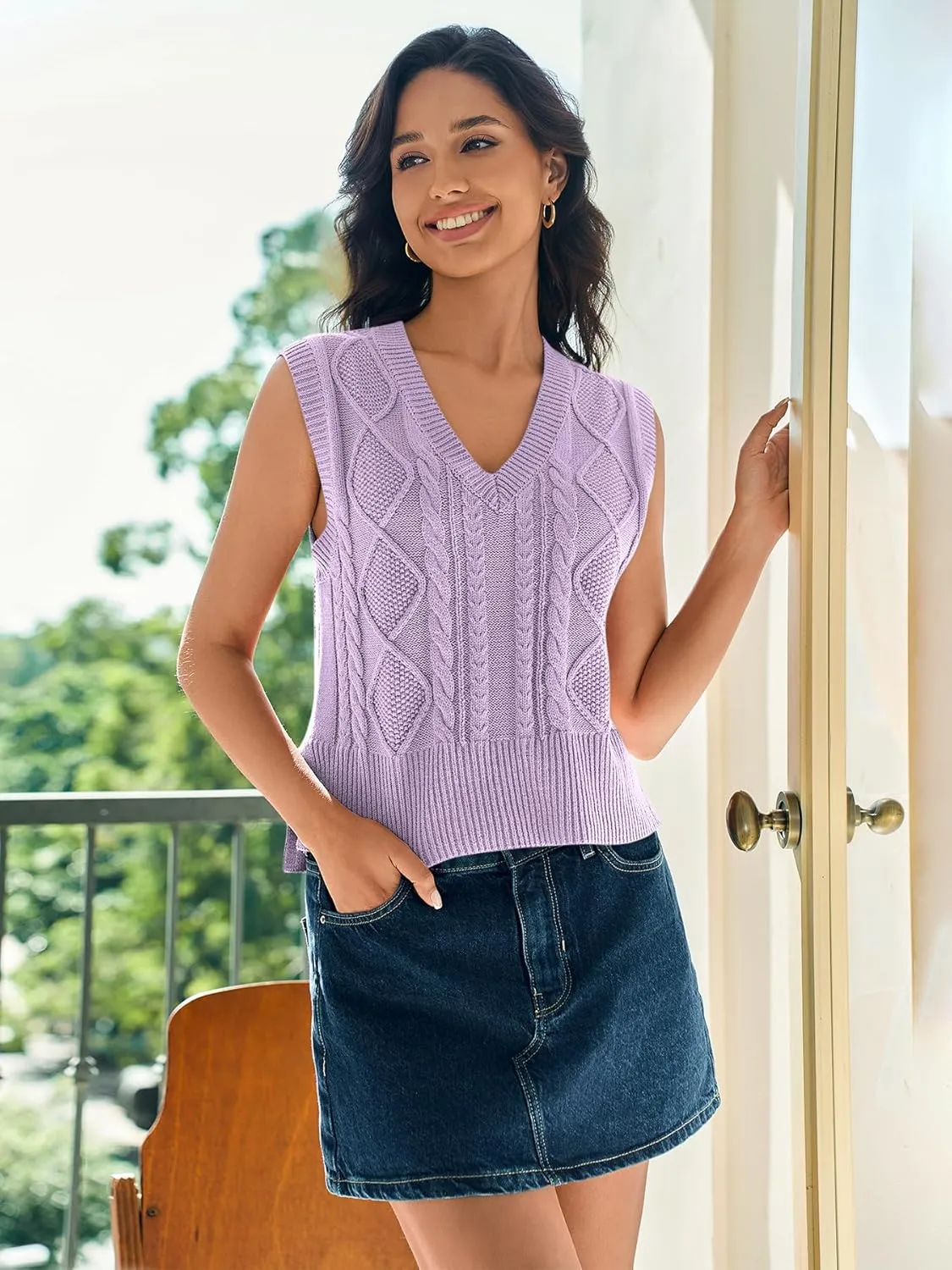 Sweater Vest for Women V Neck Sleeveless Knit Solid Casual Ribbed Preppy Pullover Tops