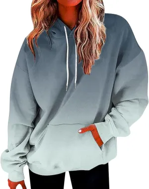 Sweatshirts for Women Trendy Gradient Hoodies Casual Drawstring Hoodie Teen Girl Oversized Sweatshirts with Pockets