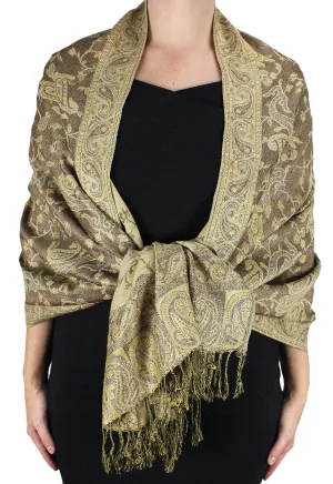 Tan Peach Couture Elegant Double Layer Reversible Paisley Pashmina Shawl Wrap Scarf
