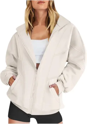 TANGNADE Women Hoodies Full Zip Up Oversized Sweatshirts with Pockets Casual Long Sleeve Thin Hooded Lightweight Jackets