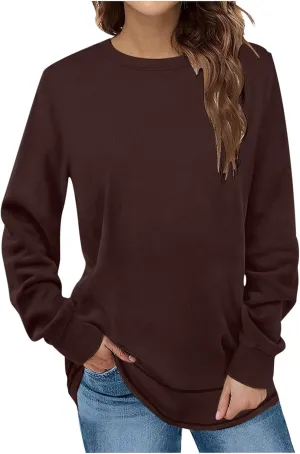 TANGNADE Womens Oversized Sweatshirts Long Sleeve Crewneck Dressy Casual Pullover Lightweight Fall Tunic Tops Blouses