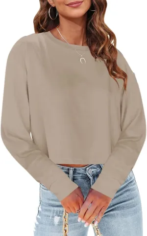 Tankaneo Womens Long Sleeve Crop Tops Loose Fit Cropped Tshirt 2025 Crew Neck Casual Shirts