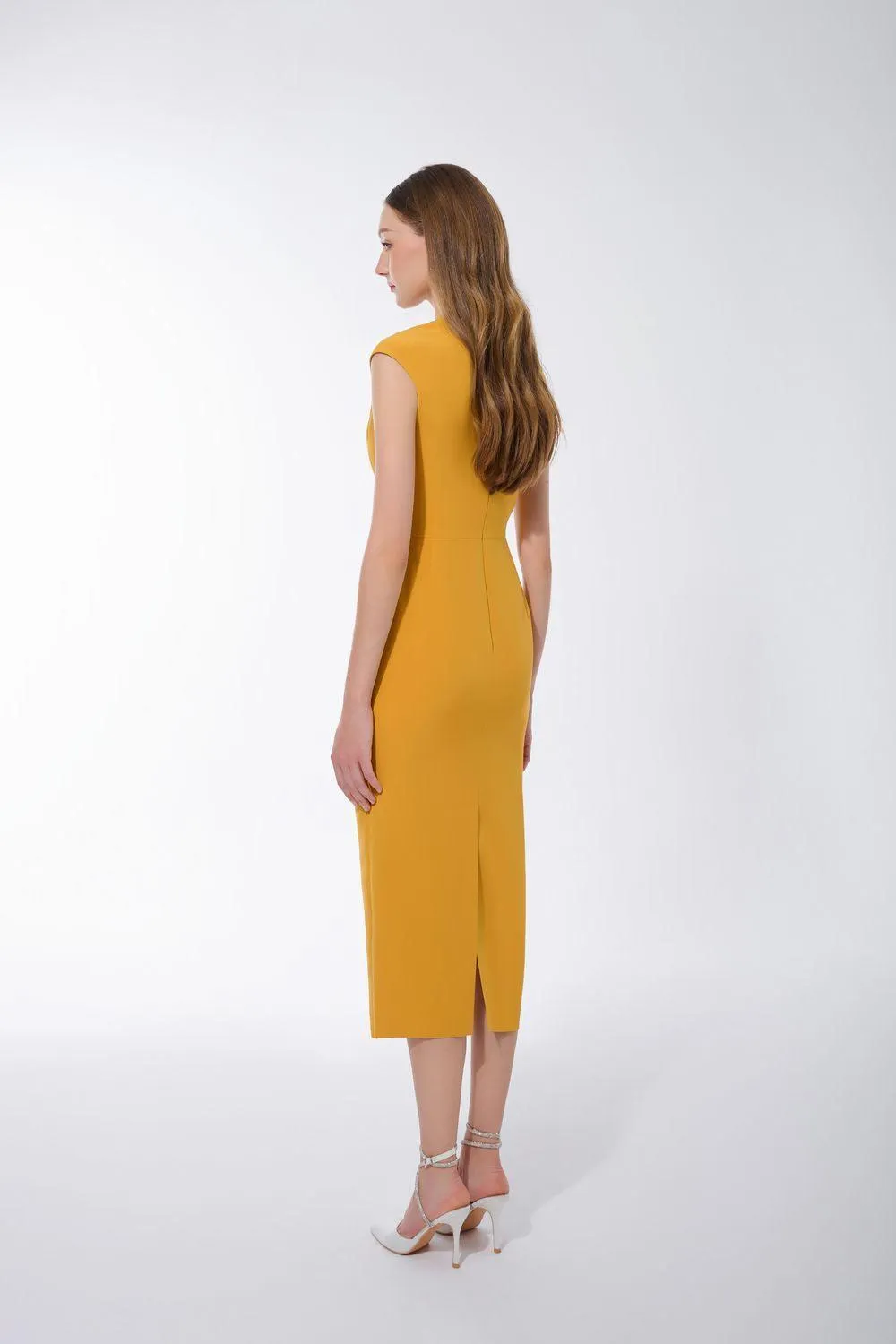 Tazanna Pencil V-Neck Crepe Midi Dress