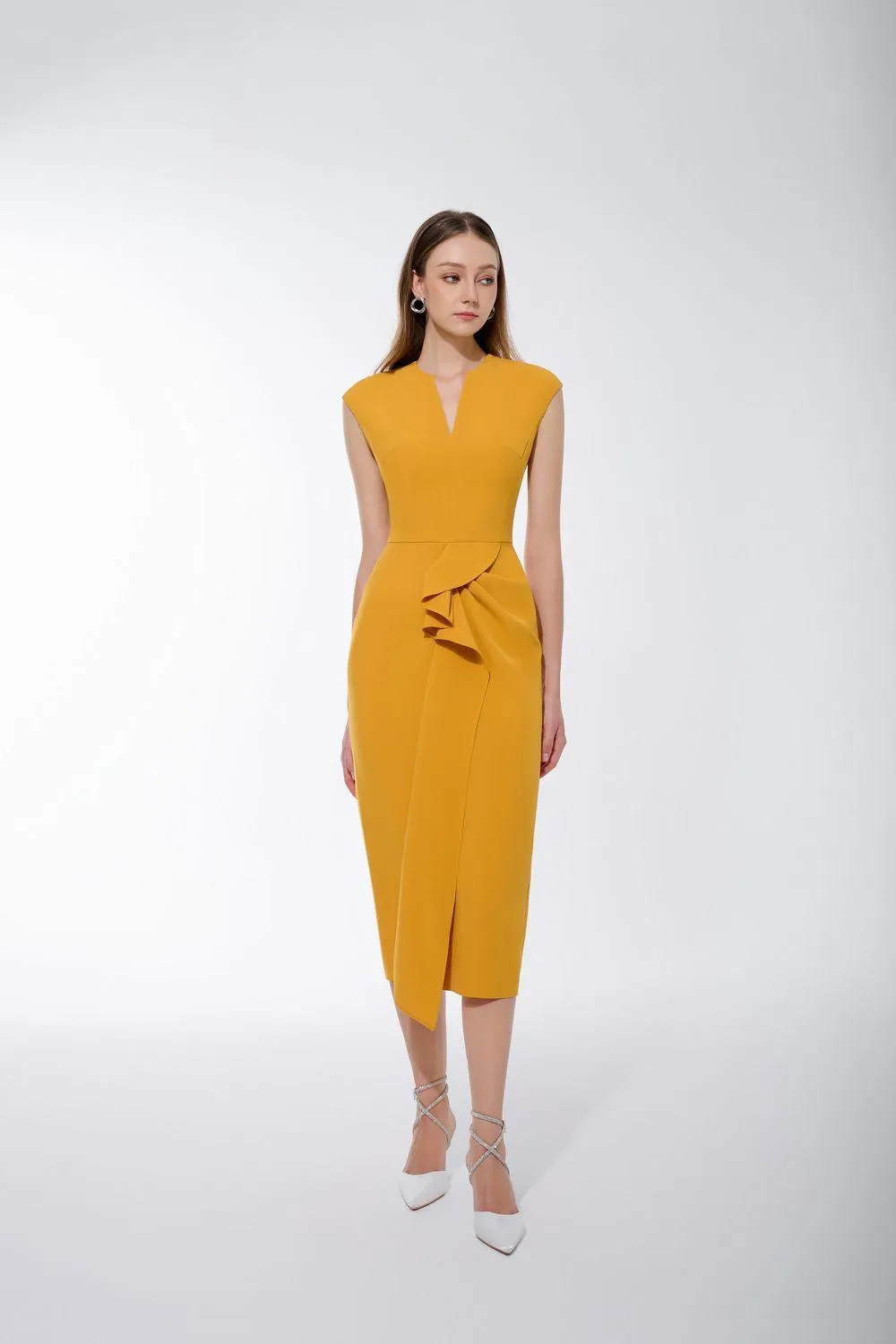 Tazanna Pencil V-Neck Crepe Midi Dress
