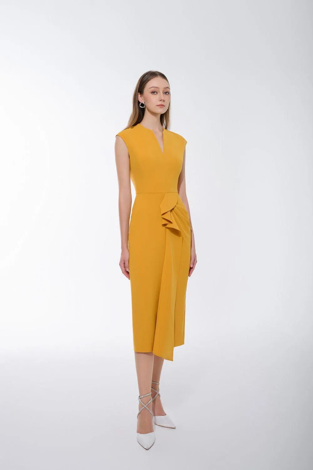 Tazanna Pencil V-Neck Crepe Midi Dress