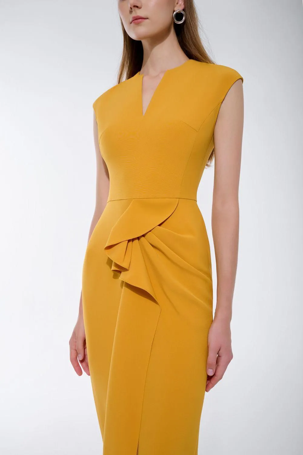 Tazanna Pencil V-Neck Crepe Midi Dress