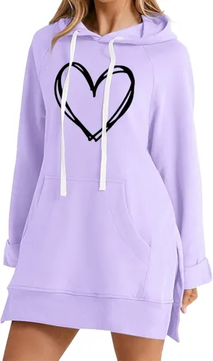 The Warmy Oversized Hoodie Dress For Women,Valentines Cute Graphic Long Sleeve Pullover Sweatshirt With Pocket
