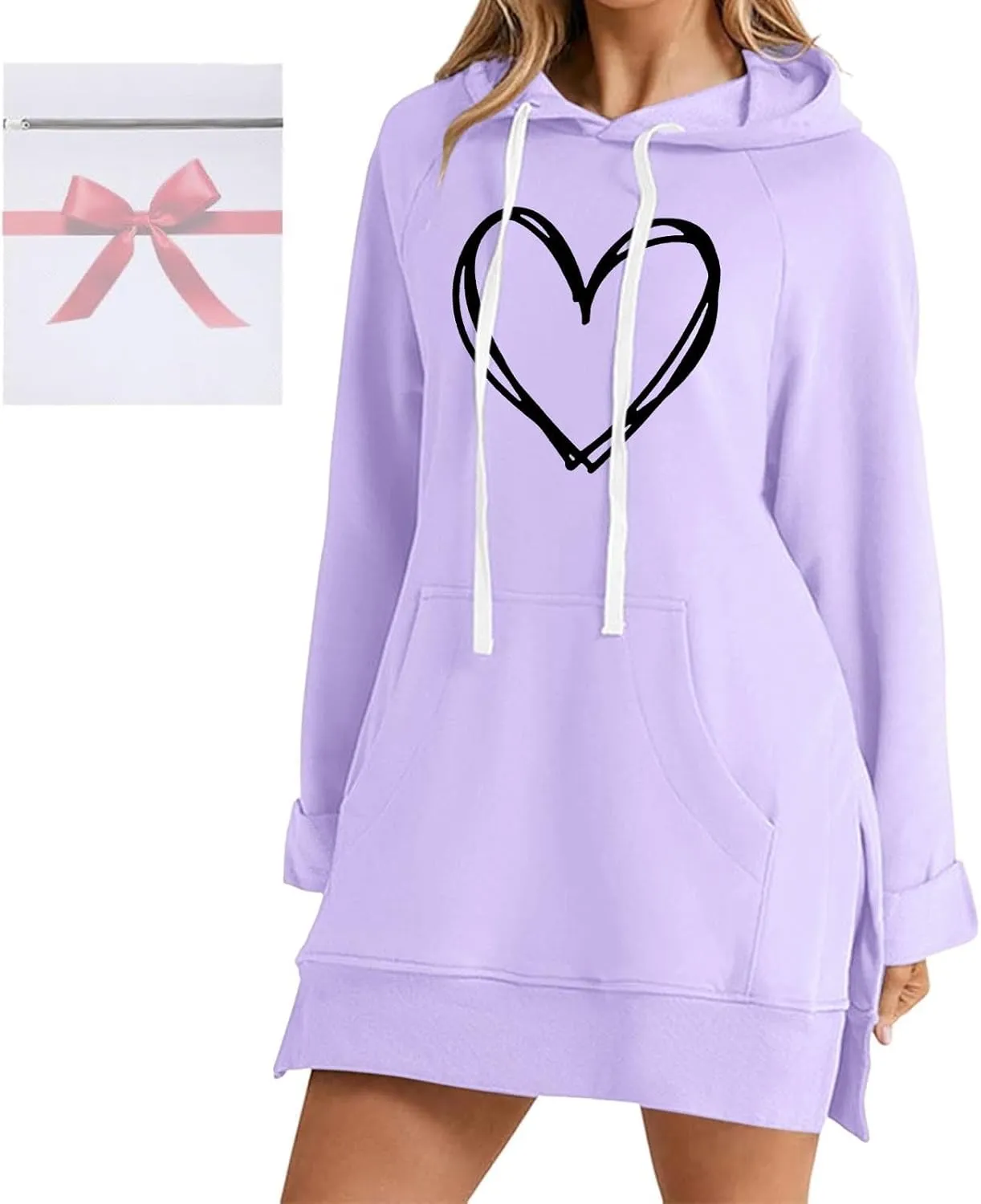 The Warmy Oversized Hoodie Dress For Women,Valentines Cute Graphic Long Sleeve Pullover Sweatshirt With Pocket