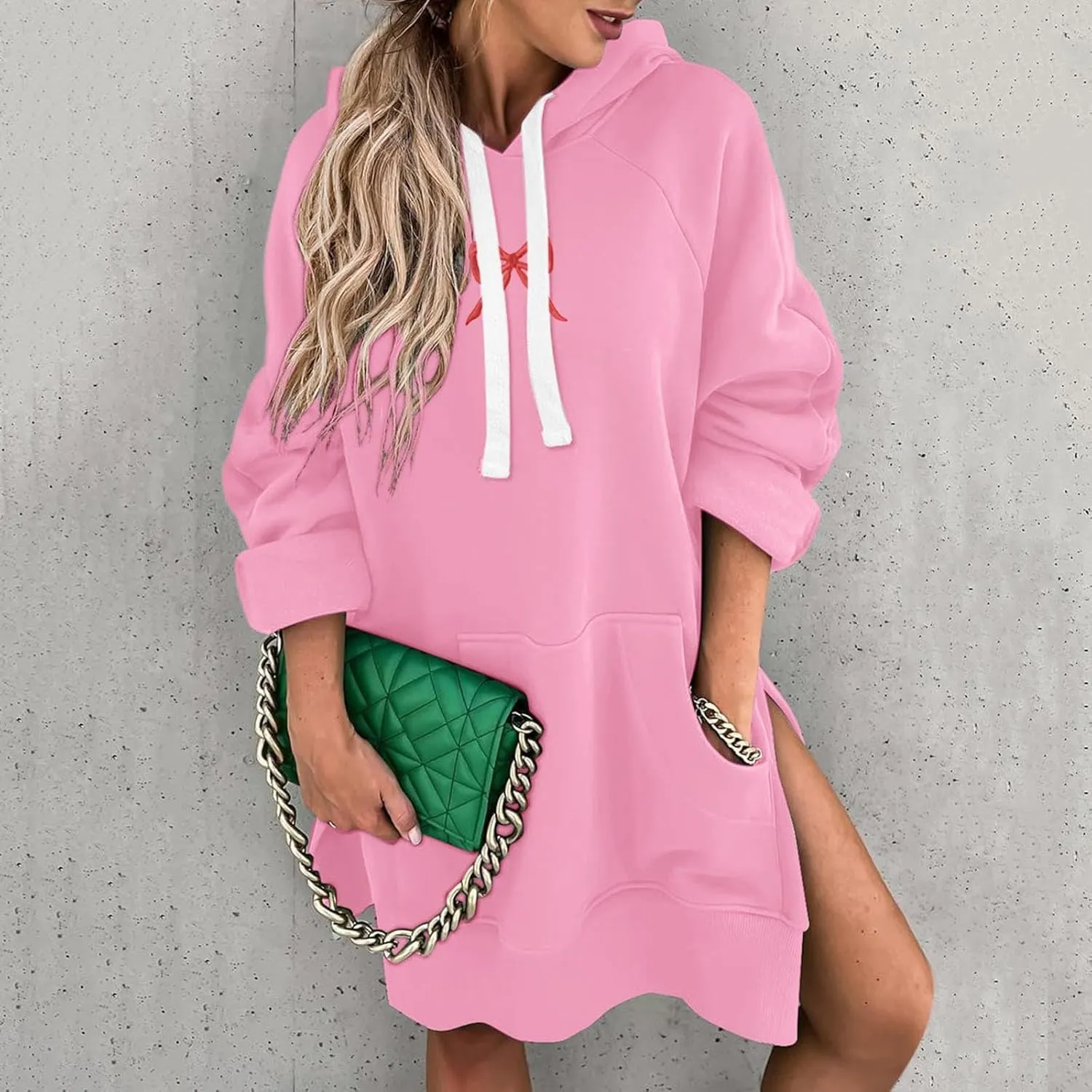 The Warmy Oversized Hoodie Dress For Women,Valentines Cute Graphic Long Sleeve Pullover Sweatshirt With Pocket