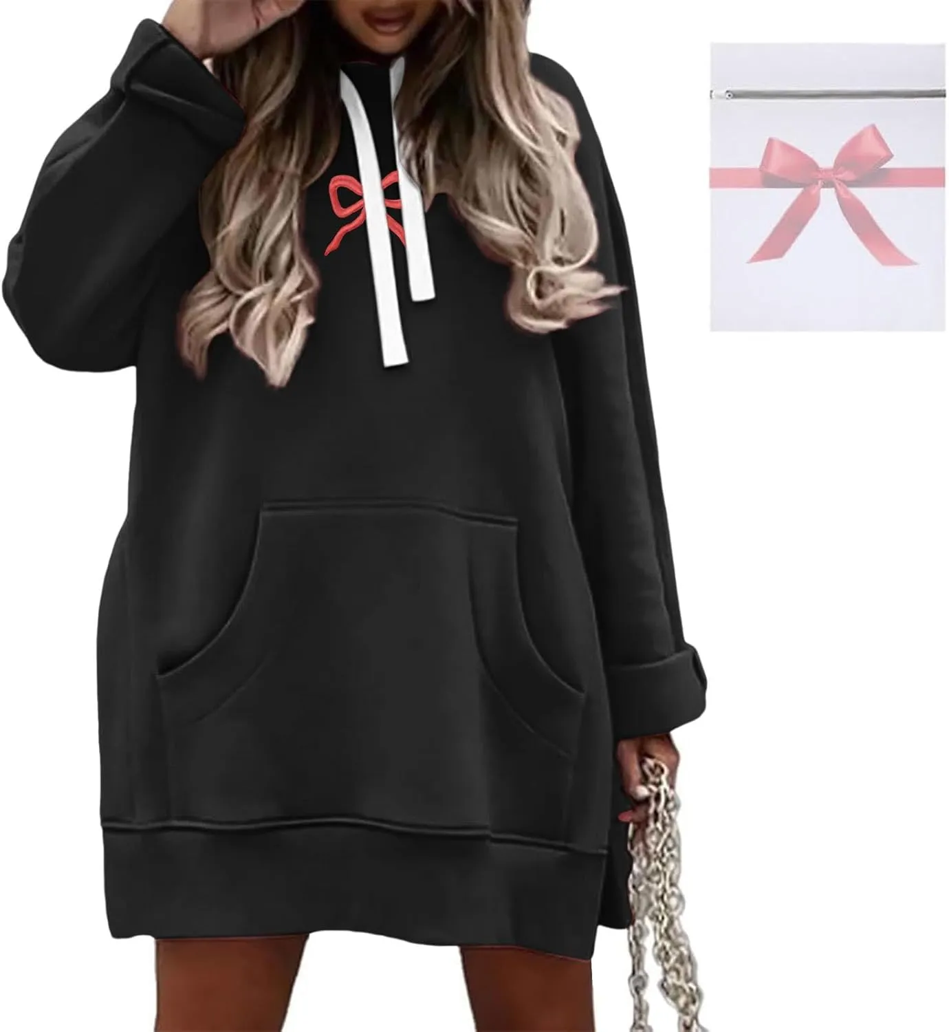 The Warmy Oversized Hoodie Dress For Women,Valentines Cute Graphic Long Sleeve Pullover Sweatshirt With Pocket