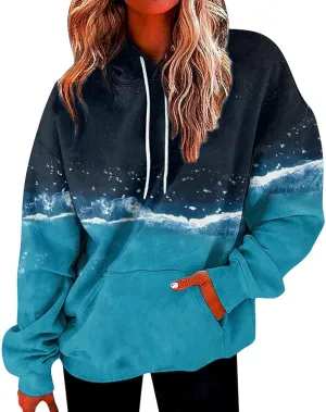 Tie Dye Oversized Hoodie for Women Long Sleeve Loose Fit Pullover Sweatshirts Drawstring Casual Hooded Fall Clothes