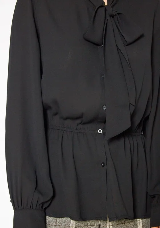 Tie Neck Button Down Peplum Blouse in XS-XL Pack