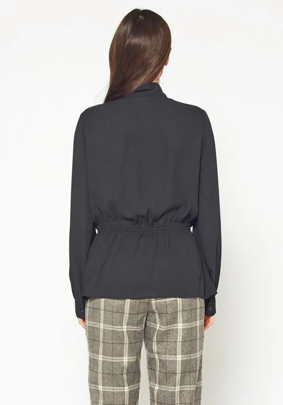 Tie Neck Button Down Peplum Blouse in XS-XL Pack