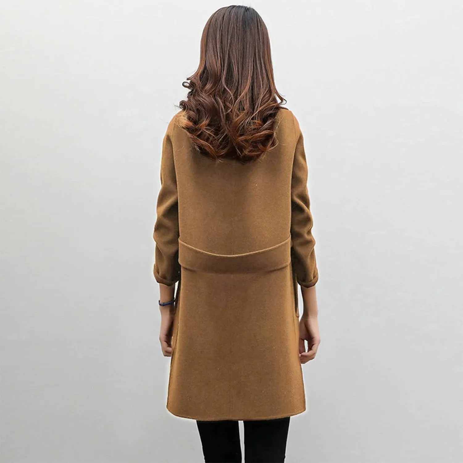TIMIFIS Wool Coats for Women Winter Plus Size Trench Coat Casual Lapel Button Long Jacket Solid Color Soft Warm Outerwear