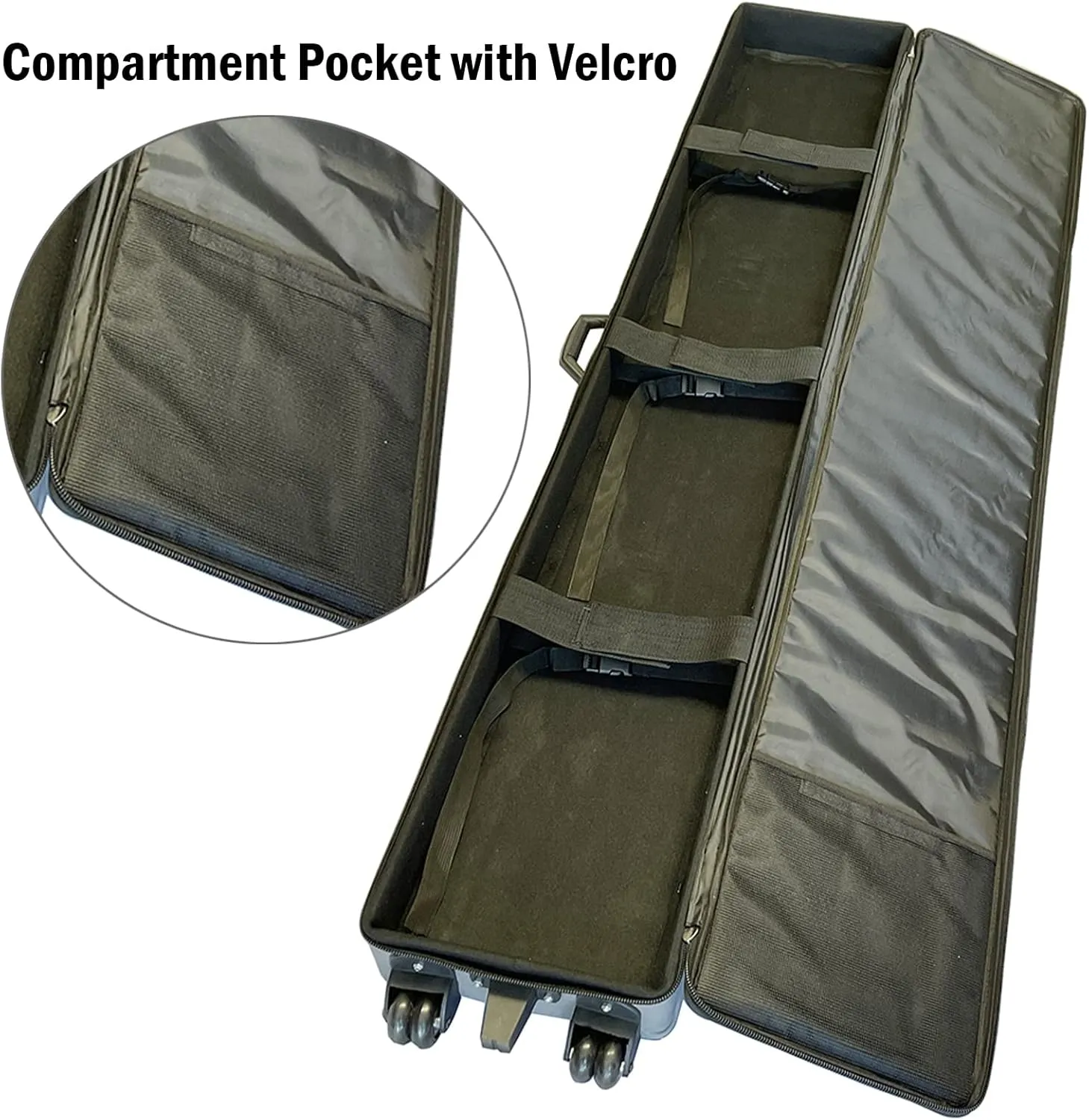 Trade Show Suitcase - Durable Canvas Rolling Travel Bag with Inner Strap, 2 Wheels with Support Legs, Large Capacity (63" x 10" x 3")